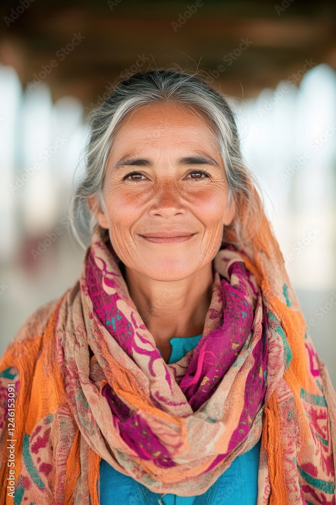 Poster happy migrant in shelter or school minimalist style light composition with ample copy space for text