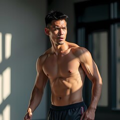 Fototapeta premium Pacific Islander Grace: A Calm Athlete in Modern Ambiance