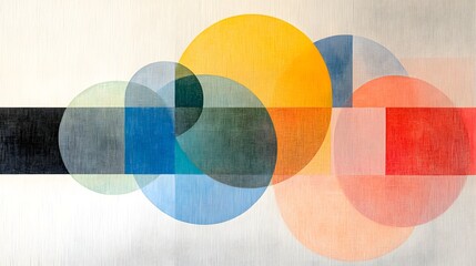 Abstract Geometric Composition with Colorful Circles and Shapes
