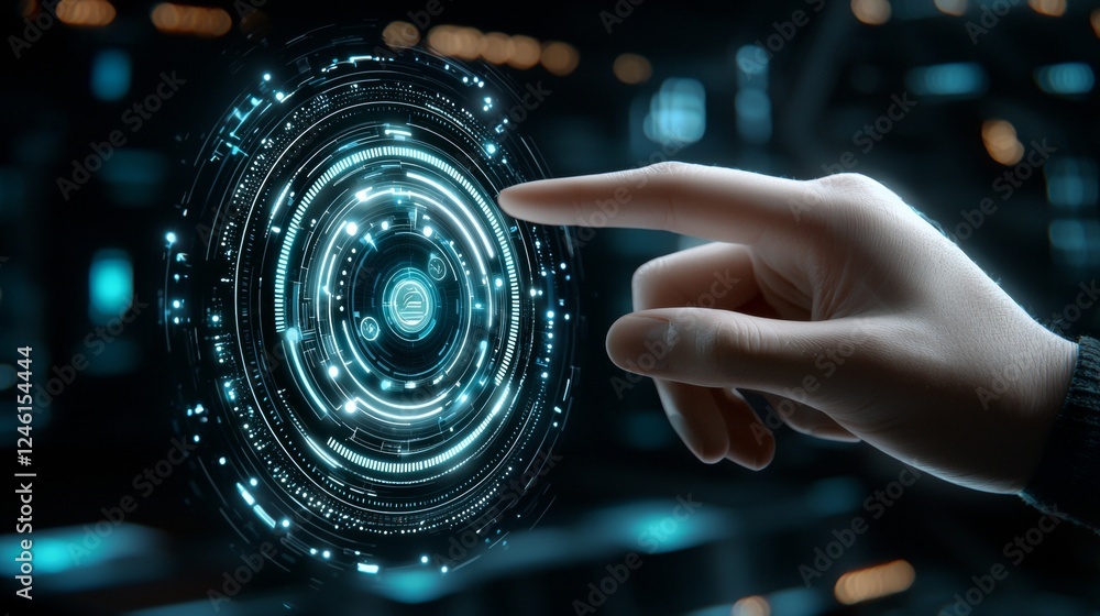 Poster interactive technology interface futuristic touchscreen engagement high-tech lab digital innovations