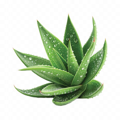 abstract 3d green aloe vera pup with water gel drops isolated on white background