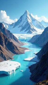 Melting glaciers in the Himalayas, with snow-capped peaks fading away, mountains, icecap, environment