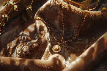 Elegant display of intricate gold jewelry with floral accents on a deep blue fabric background, showcasing craftsmanship and beauty in a serene setting