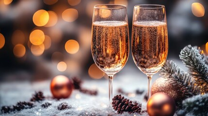 champagne glasses on sparkling holiday background