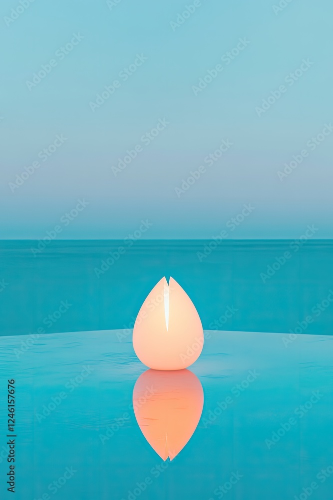 Poster surreal artistic vision of single glowing droplet splitting into two on smooth reflective surface cr
