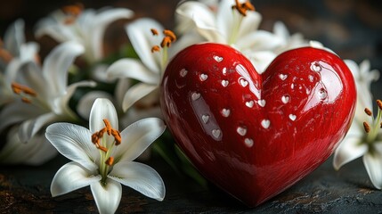 chaste heart of joseph radiant red heart encircled by white lilies symbolizing purity and chastity the heart is aflame reflecting his devoted love and paternal care