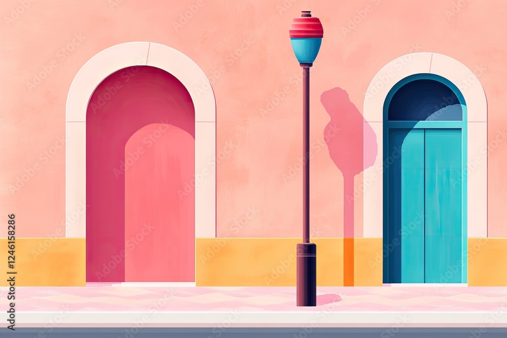 Poster vibrant pixel art scene showcasing retro elements with abstract designs incorporating lively color p