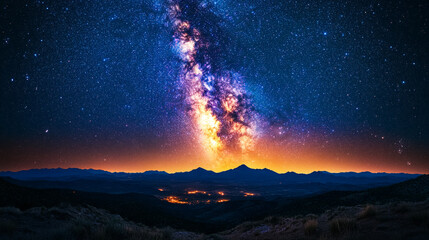 Majestic Milky Way Galaxy Over Dark Mountain Range Night Sky Starscape Astrophotography View Space  