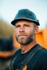 candid portrait of gold miner in rugged clothing reflecting determination and strength surrounded by natural elements
