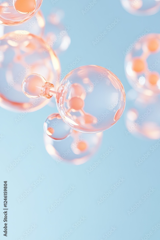 Poster clean minimalistic rendering of vaccine molecules dispersing in digital fluid softly lit with neutra