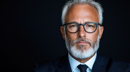 Serious senior businessman portrait, dark background, corporate headshot, website use