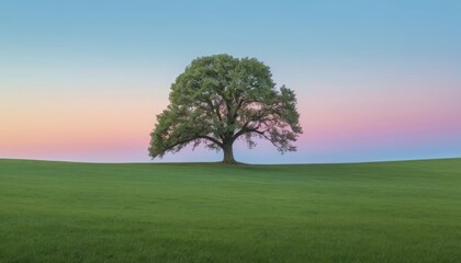 Fototapeta premium Peaceful Meadow with a Lone Tree at Twilight