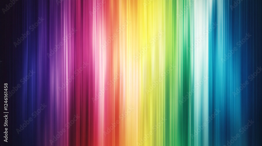 Poster abstract vertical streaks of rainbow colors blending seamlessly into a soft glowing light pattern wi