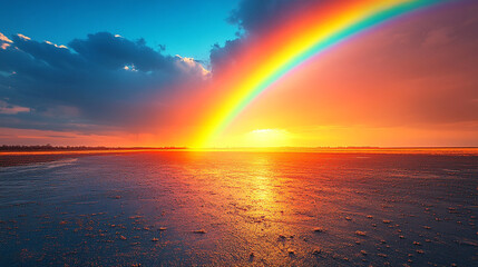 Stunning Sunset Landscape Rainbow Over Frozen Lake Winter Scene sky red view cold blue image water  