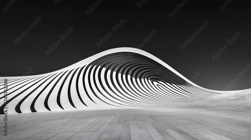 Poster modern architectural design with abstract curved lines in monochrome
