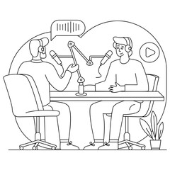 conversational or interview-style show vector design, Podcast or slice-of-life journalism sign, Web television series symbol, audio blog  journals illustration, Co-hosting Conversations concept
