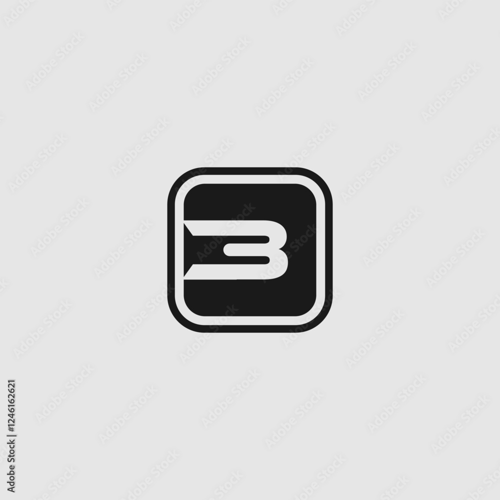 Poster geometric b logo concept with rounded square frame and abstract shape symbol