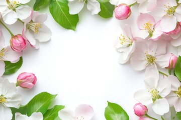 Spring blossom frame, white background, greeting card
