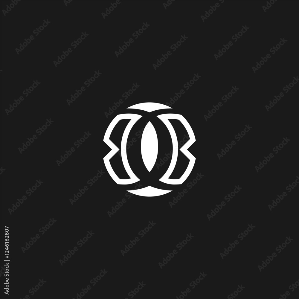 Poster minimalist geometric logo design with interlocking elements on dark background