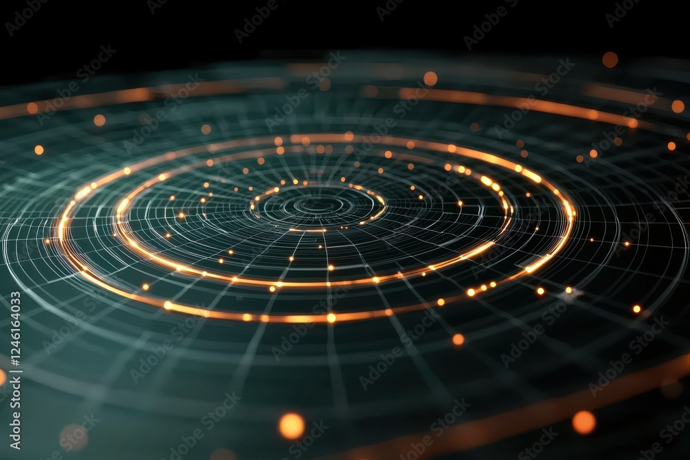 Poster a mesmerizing abstract spiral pattern illuminated by glowing points, set against a dark backdrop, cr
