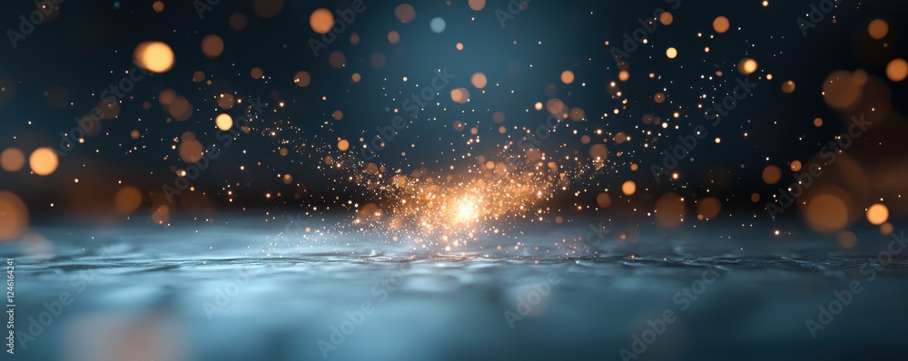 Poster a mesmerizing splash of water with glowing particles, creating a magical atmosphere filled with ligh