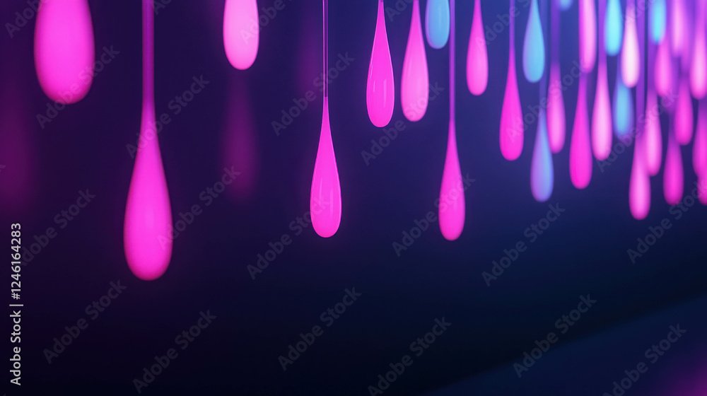 Poster ethereal neon threads of light twisting against a dark background in a floating composition