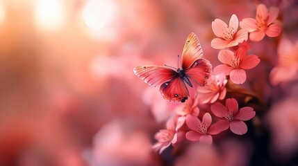 Pink Butterfly on Blossom Flowers: A Dreamlike Spring Nature Wallpaper