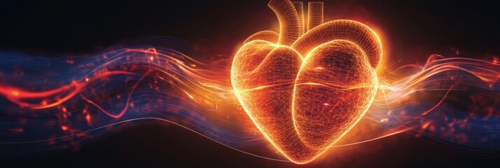 Geometric Human Heart Vector Art With Bright Shading And Swirling Lines, Graphic Red Love Background