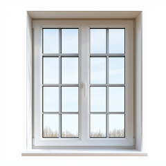 Fototapeta premium Modern double glazed window with white frame, featuring six panes and clear view of outdoors. Ideal for enhancing natural light in any space