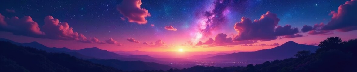 Fototapeta premium paisaje con cielos luminoso y estrellas multicolores con un efecto sonoro, patr?n natural, luces del cielo, cielo luminoso