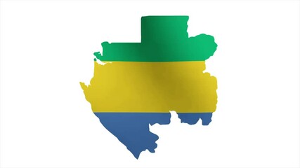 The Flag of GABON Waves Within Its Map with Beautiful Animation