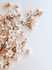 Delicate arrangement of pale pink cherry blossoms against a soft textured background, emphasizing spring's beauty and elegance, floral decoration concept