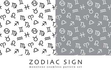 12星座マークのシームレスパターンセット　モノトーン