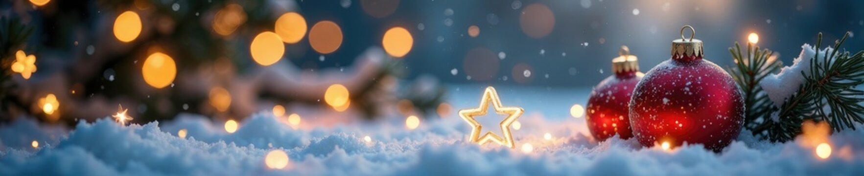 Gl?hende Sterne ?ber einem wei?en Winterhintergrund mit goldenem Licht, winter wonderland, festive, ornaments