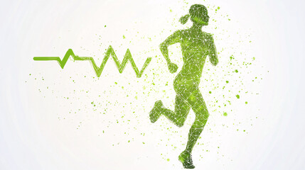 Fototapeta premium a stylized green silhouette of a female runner with a heart rate pulse line symbolizing fitness endurance and an active healthy lifestyle 