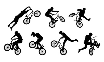 BMX biker silhouette. BMX freestyle vector silhouette. Suitable for design element of acrobatic extreme sport.