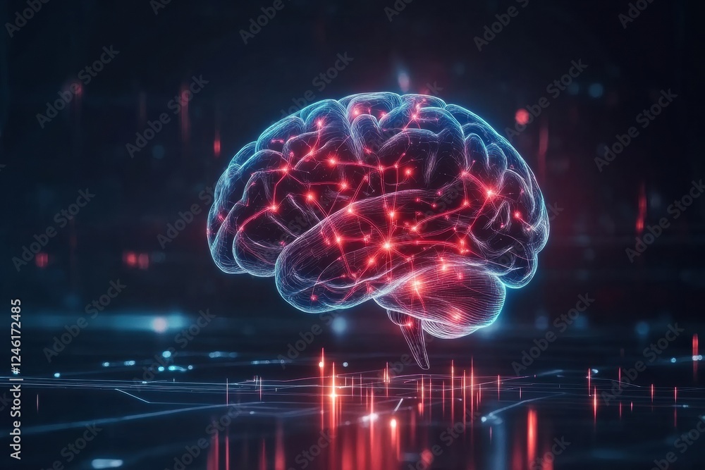 Aufkleber scientific depiction of the brain and nervous system with glowing neuron pathways and electrical pul