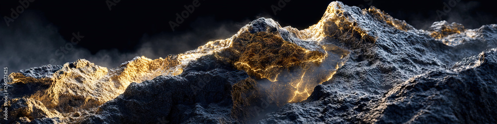 Poster digital rendering of illuminated rocky mountain range