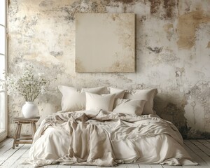 Cozy bedroom with neutral decor and natural light.