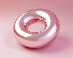 Sleek pink metallic ring, smooth glossy surface, futuristic abstract 3D object, minimalistic composition
