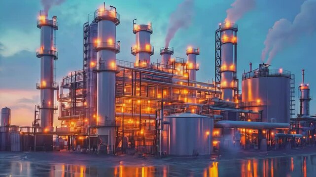 video of employees at a factory for the production and refining of crude oil