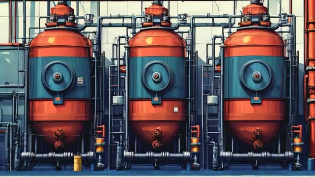 video of employees at a factory for the production and refining of crude oil