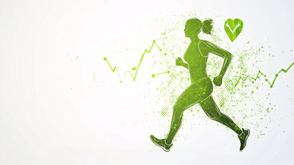 Abstract digital green runner with heart rate symbols conveying the energy of fitness running and an active healthy lifestyle  

