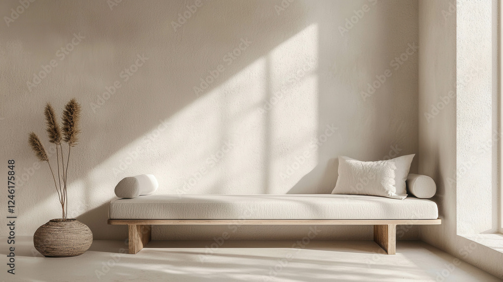 Aufkleber minimalist interior design with simple lines and natural elements in soft light