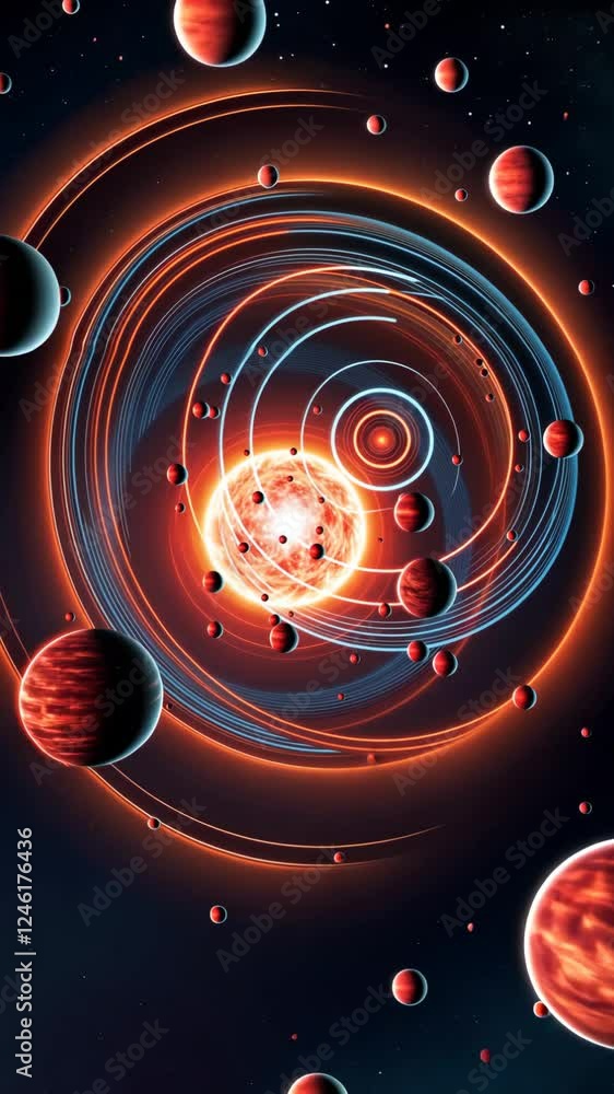 Poster A colorful image of a galaxy with many planets and stars. The planets are in different sizes and colors, and they are scattered throughout the galaxy