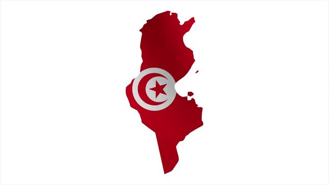 The Flag of Tunisia Waves Within Its Map with Beautiful Animation