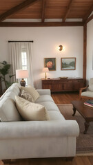 Fototapeta premium Serene Living Room: Clean & Pristine Design, Natural Light