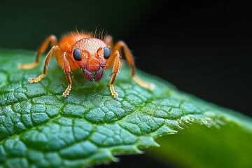 Fototapeta premium Close-Up of Ant on Leaf: Nature's Intricate Details in Macro Photography