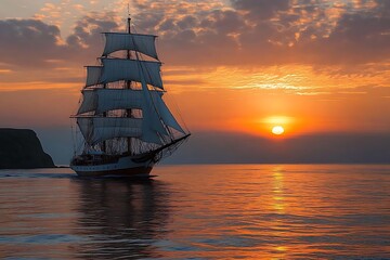 Obraz premium Yacht in the sea at sunset