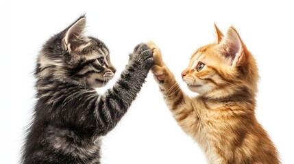 Two playful kittens engaging in a gentle paw fight
